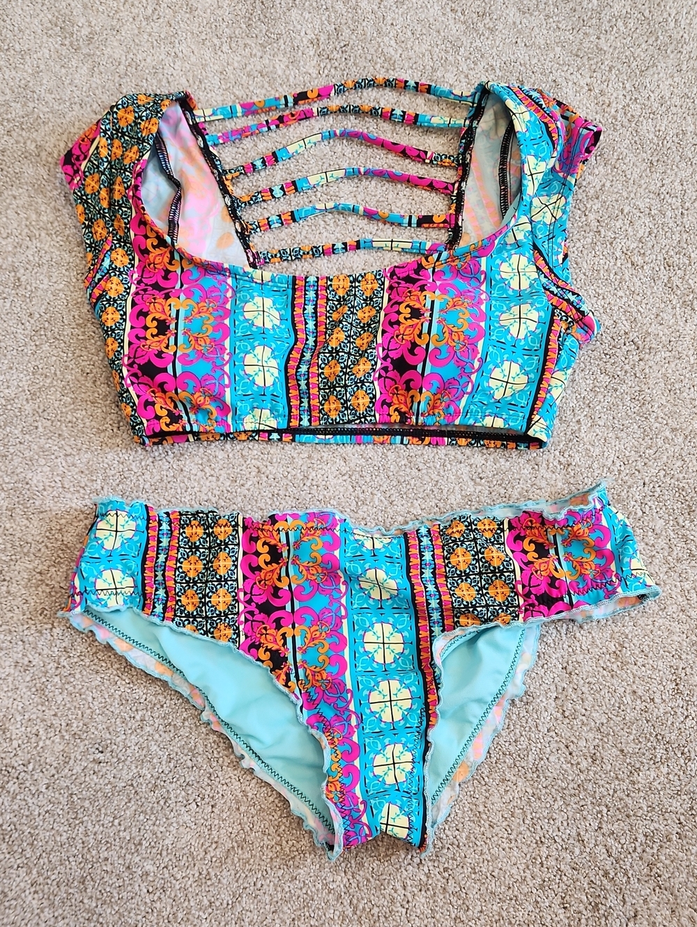 Hobie Multicolor Strappy Crop Bikini Top and Matching Bottoms